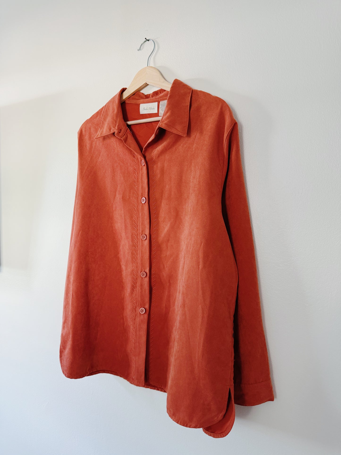 Burnt Orange Suede Style Button Up (L)