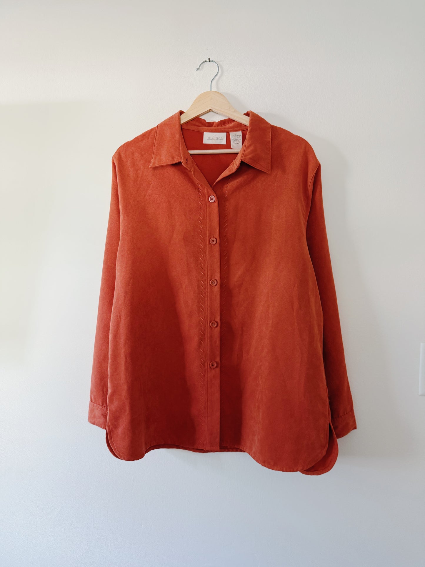 Burnt Orange Suede Style Button Up (L)