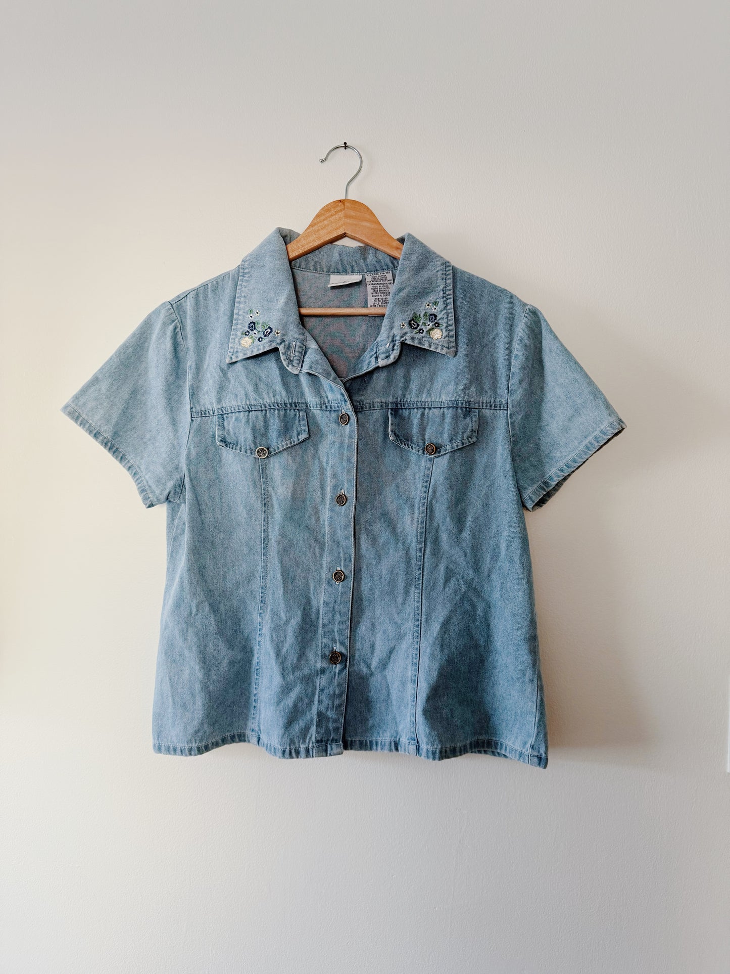 Denim Shirt with Floral Details (XL)