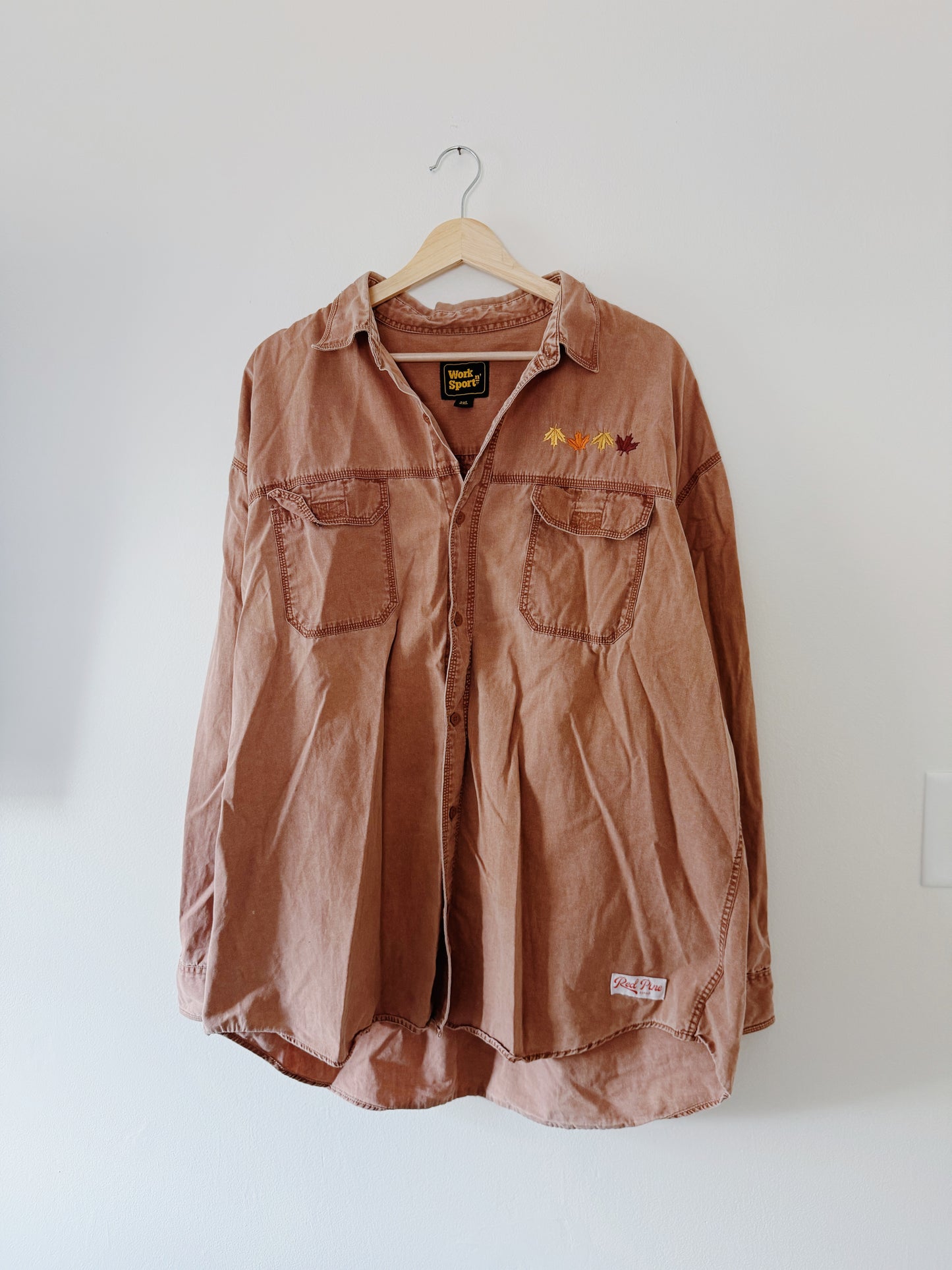 Fall Leaves Embroidered Button Up (XXL)
