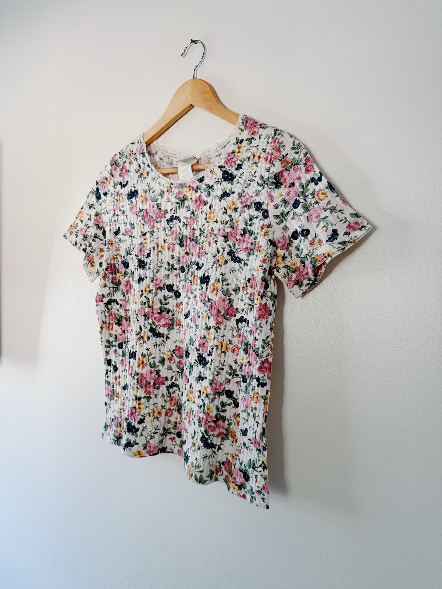Vintage Floral Pointelle Top (S/M)