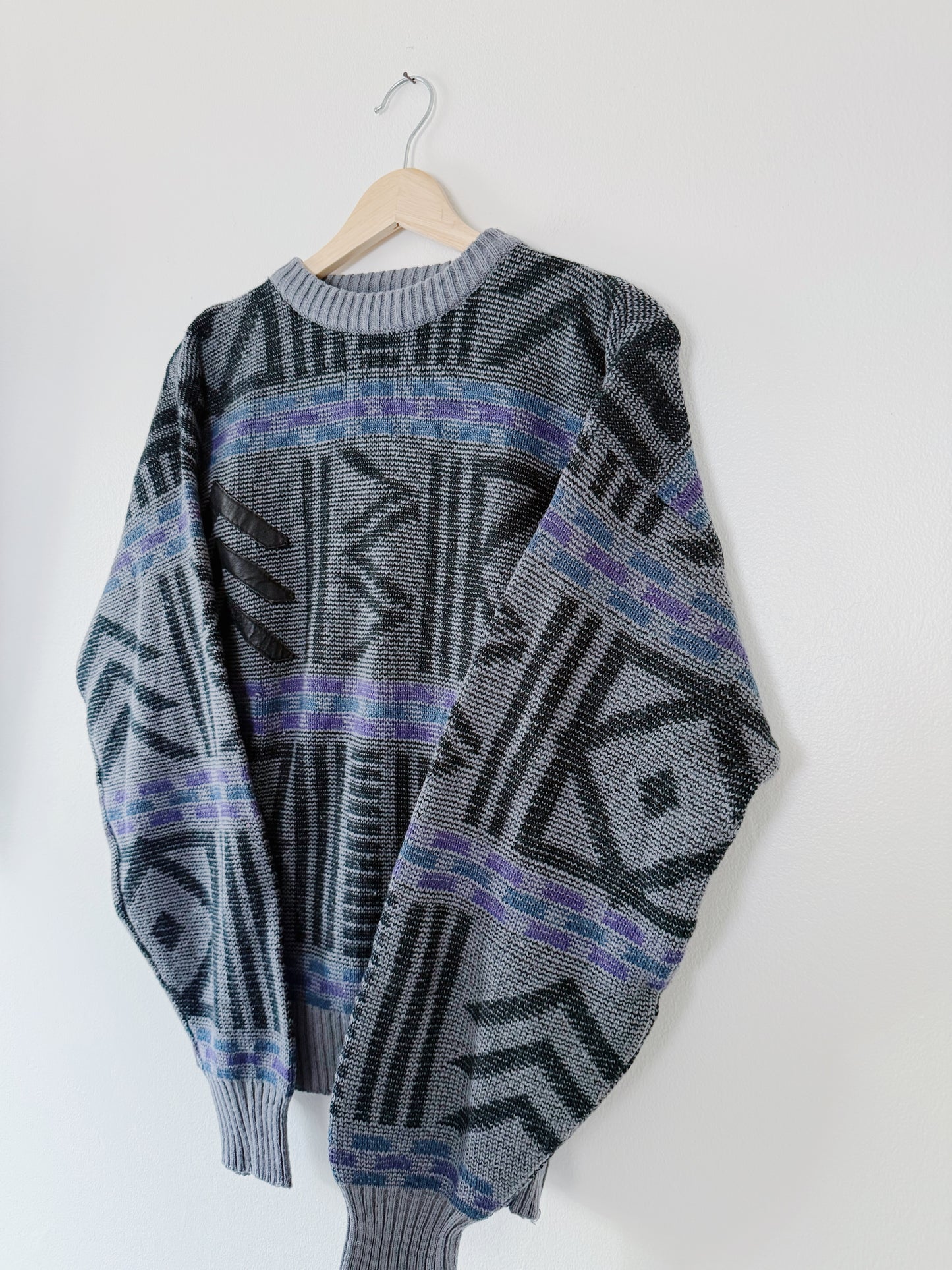 Vintage Sweater with Leather Detail (L)