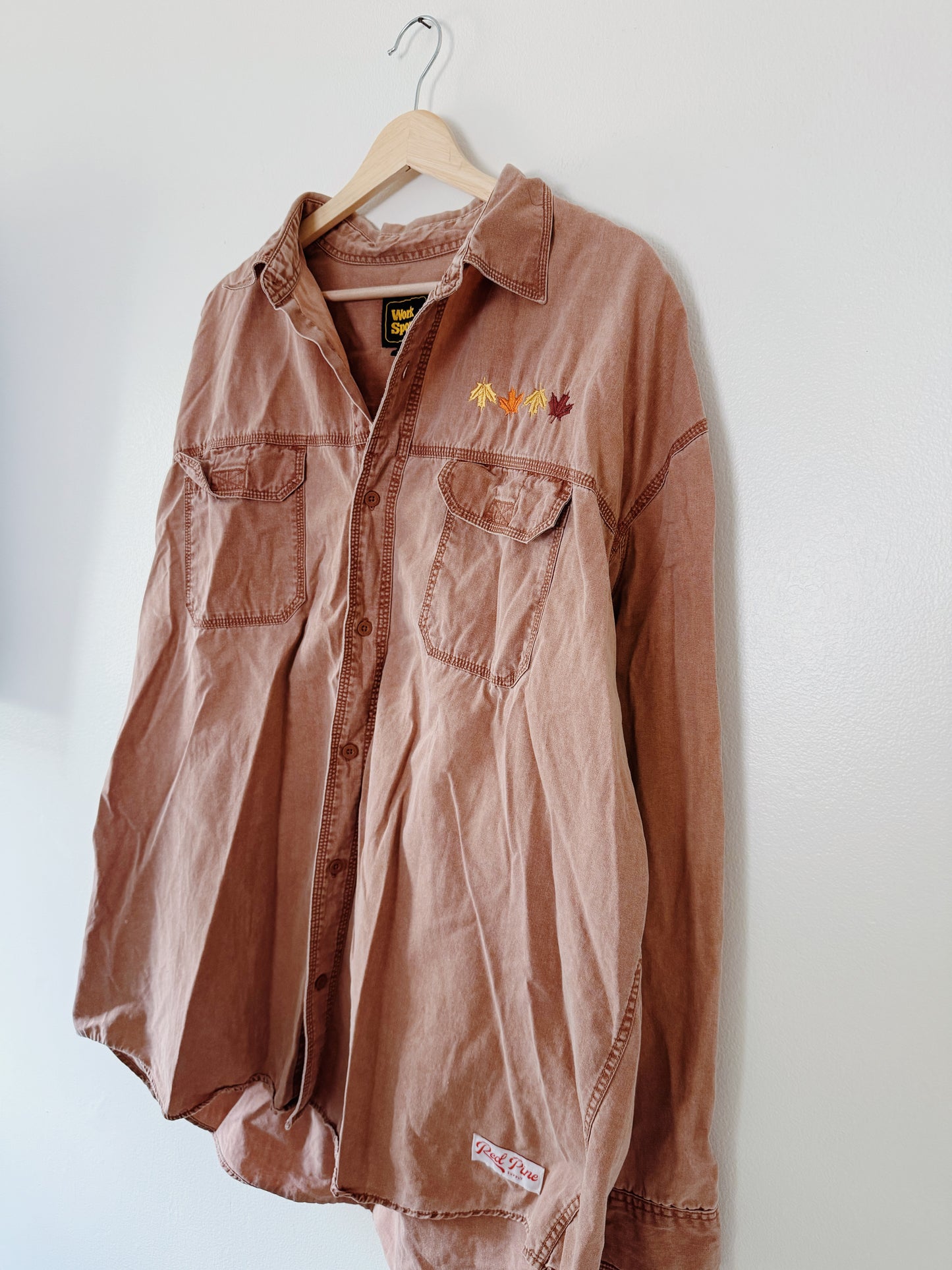 Fall Leaves Embroidered Button Up (XXL)