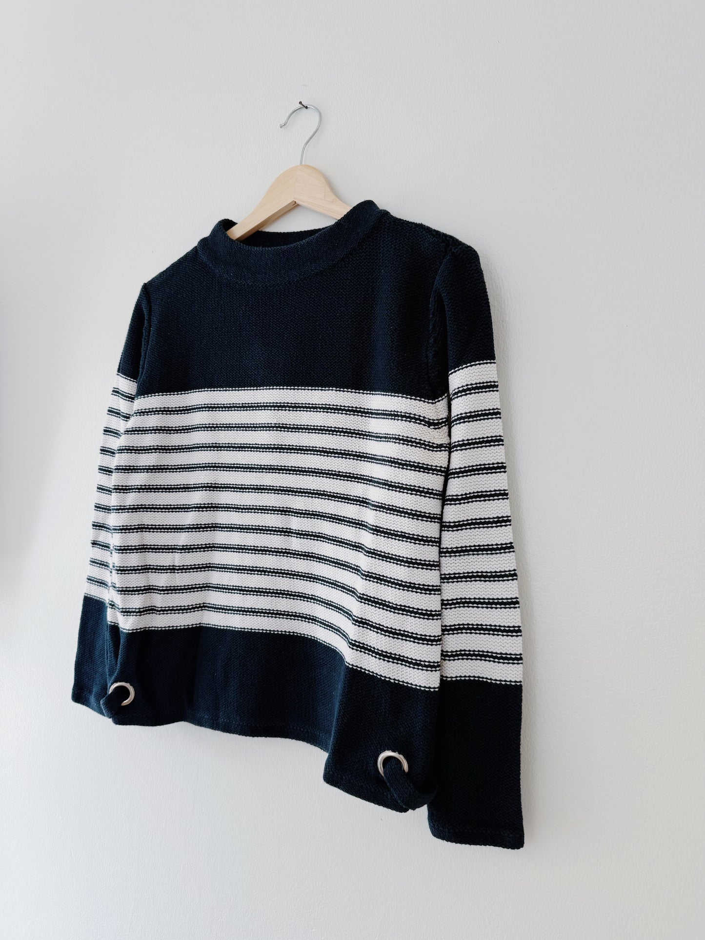 White and Navy Striped Sweater (M)