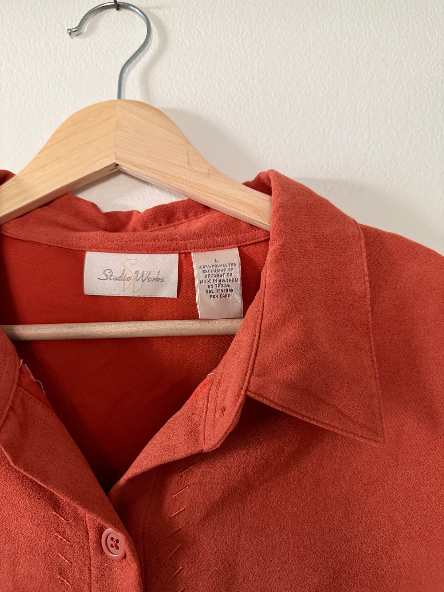 Burnt Orange Suede Style Button Up (L)