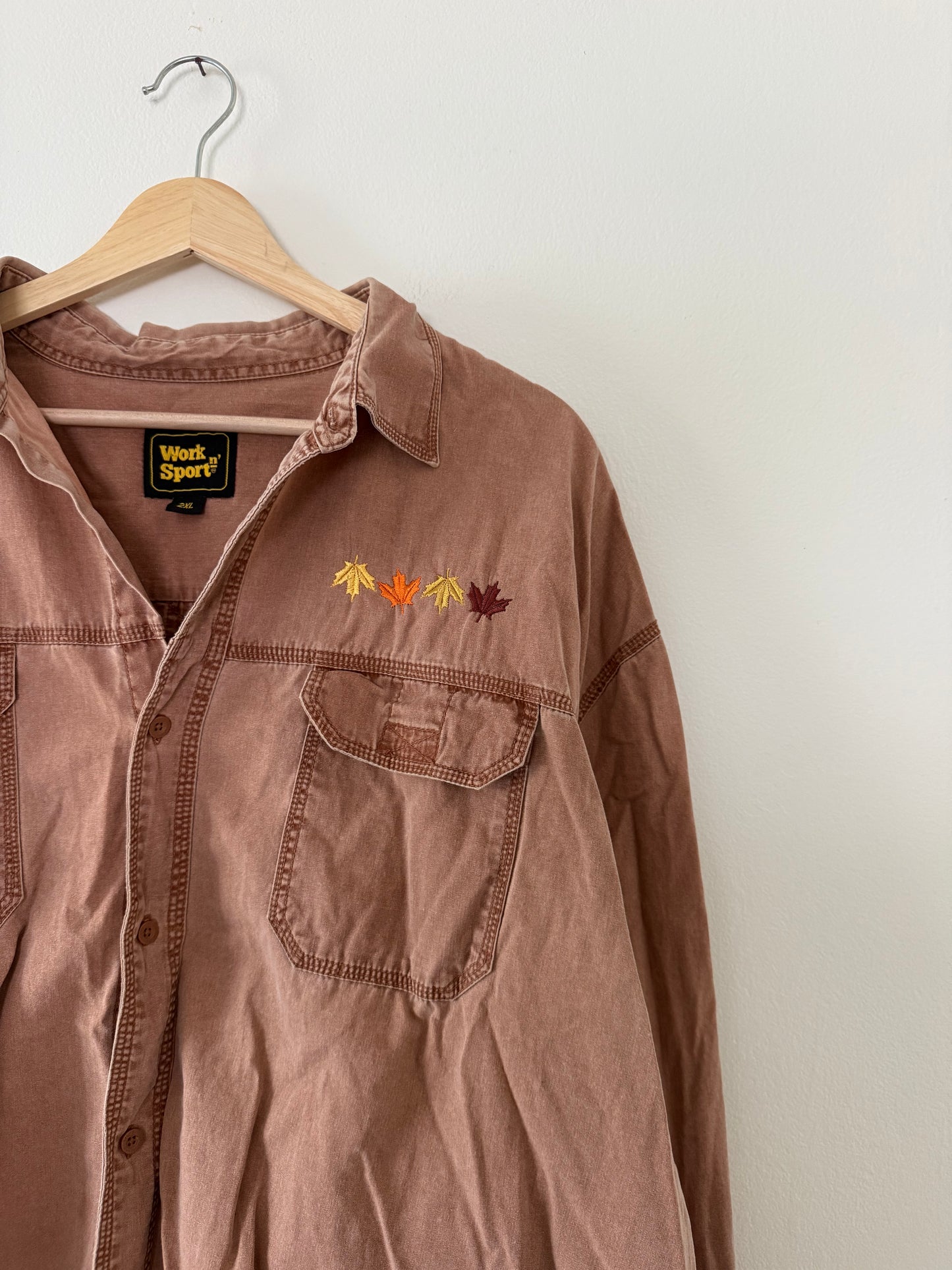 Fall Leaves Embroidered Button Up (XXL)