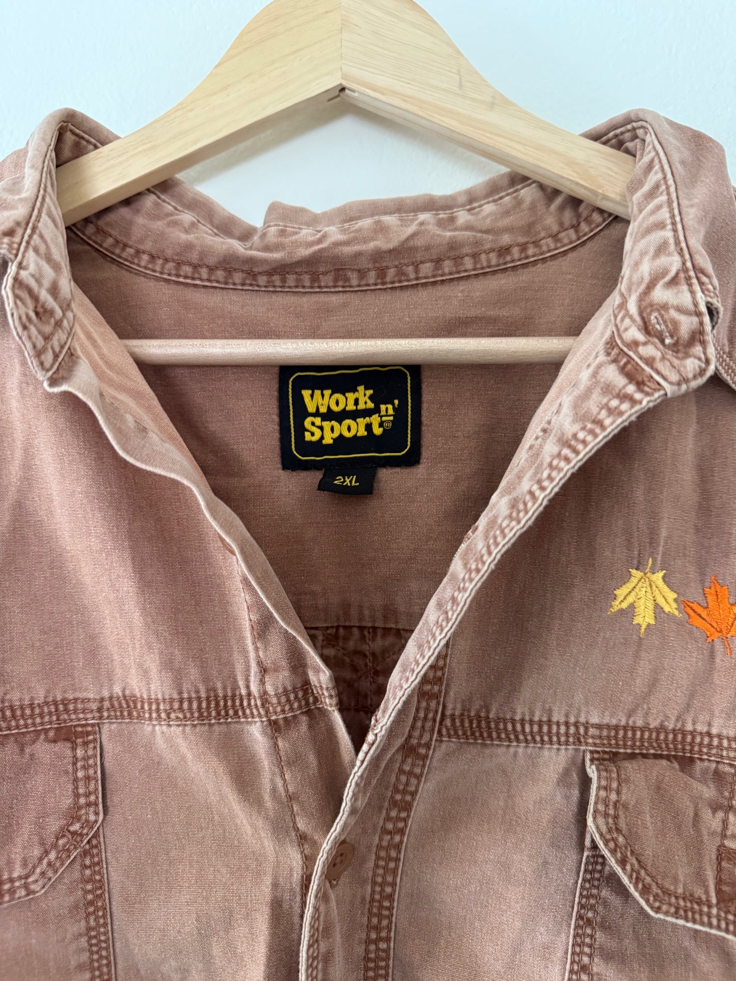 Fall Leaves Embroidered Button Up (XXL)