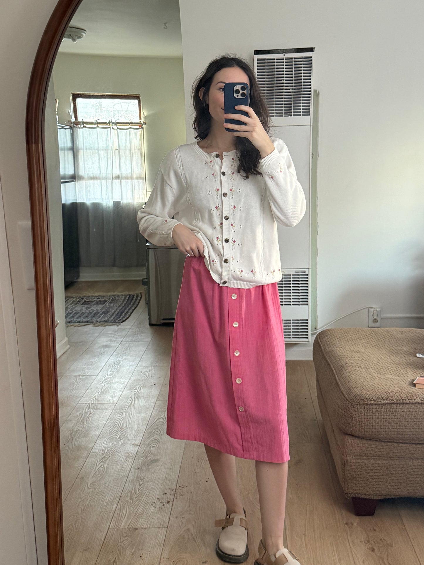 Vintage Pink Button Down Skirt (S)