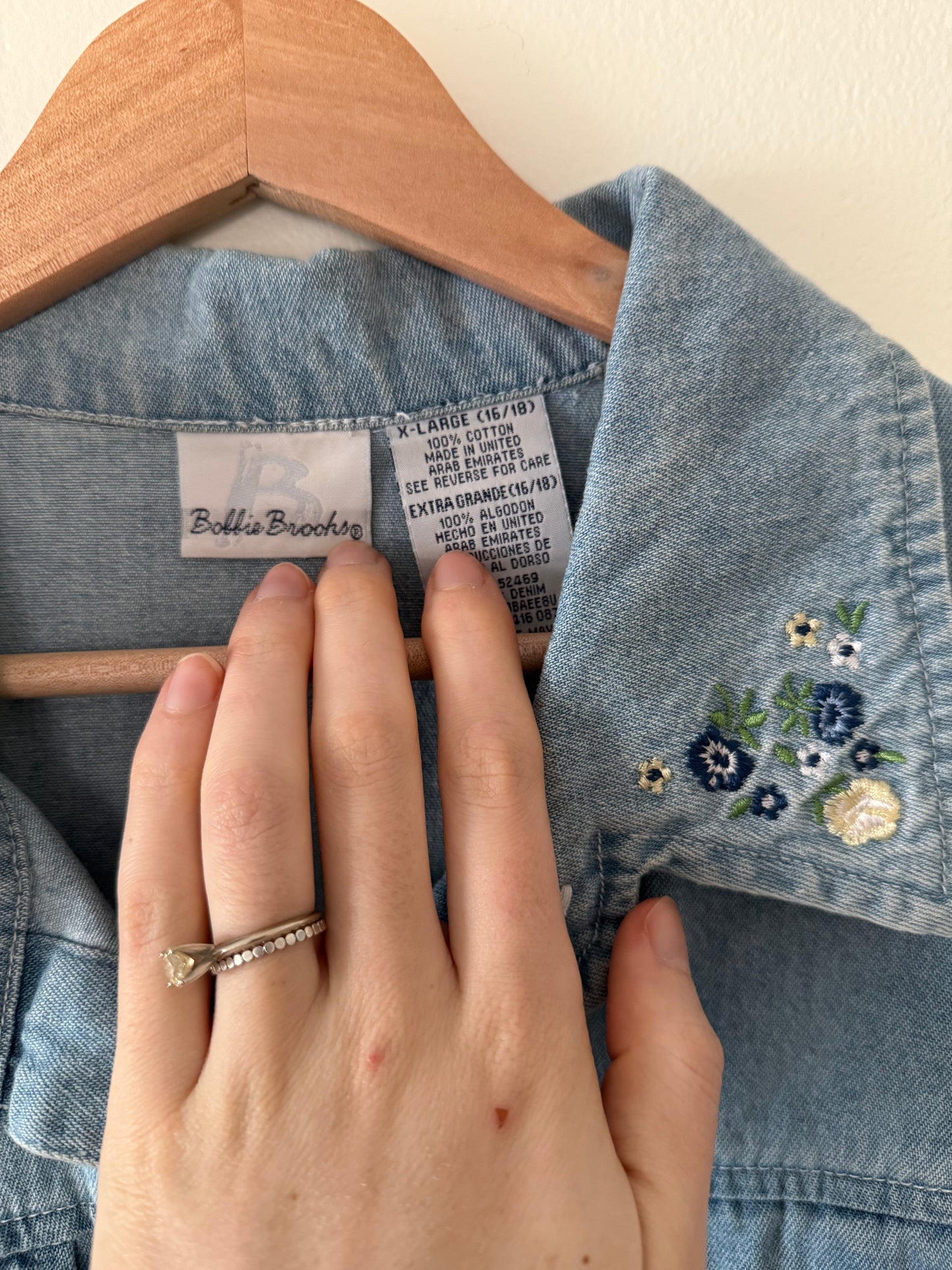 Denim Shirt with Floral Details (XL)