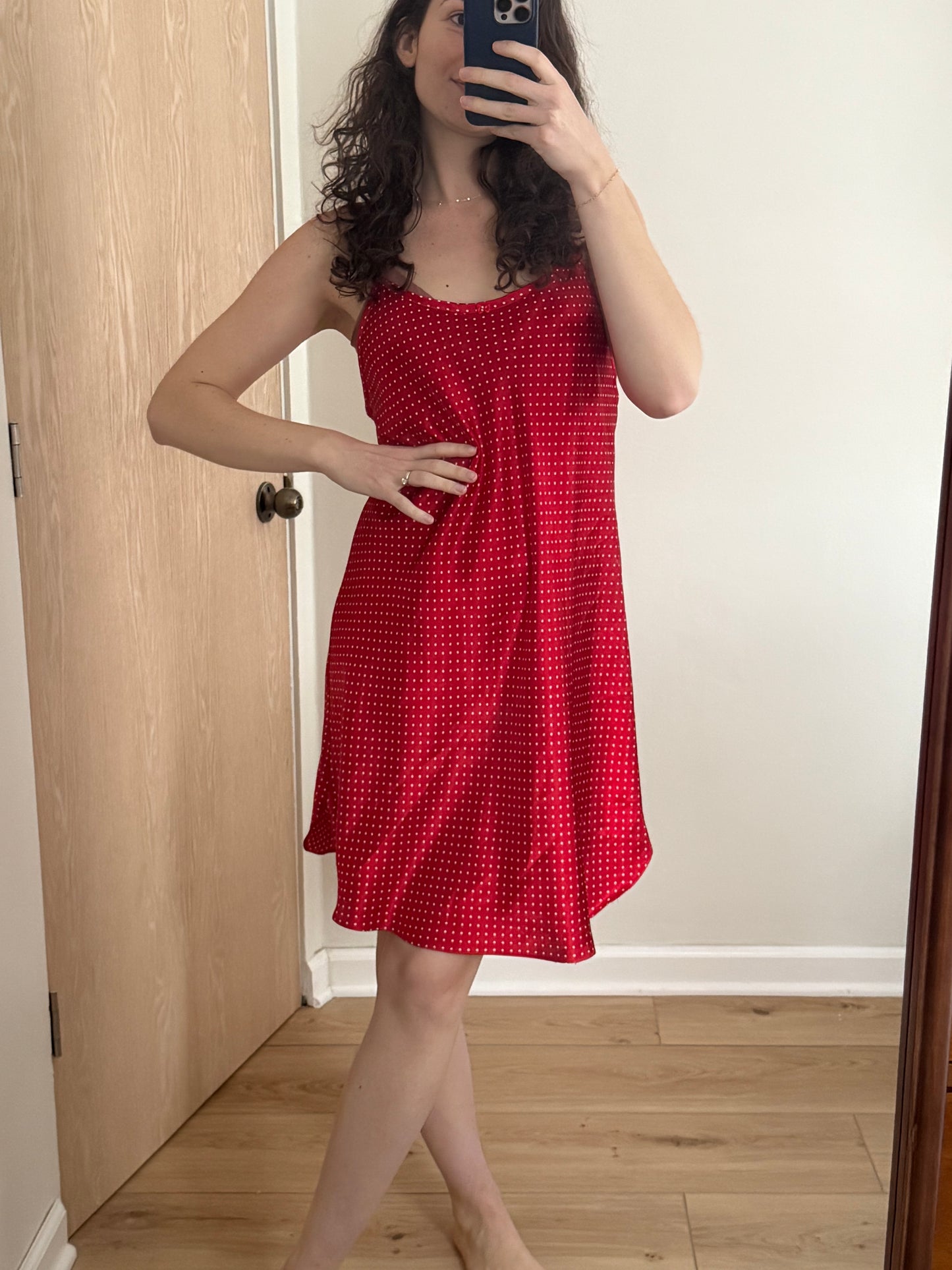 Polka Dot Satin Slip Dress (L)