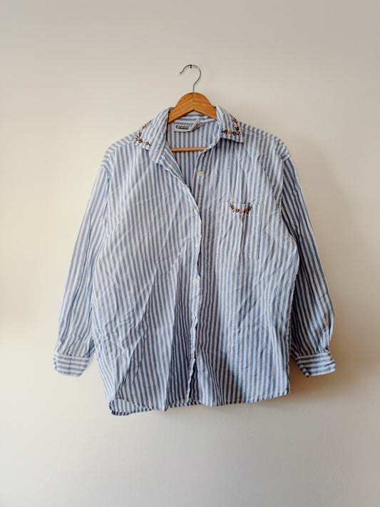 Striped Button Up with Floral Details (L)