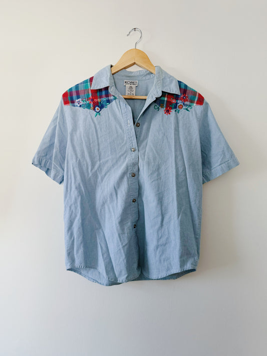 Denim Shirt with Plaid Details (S)