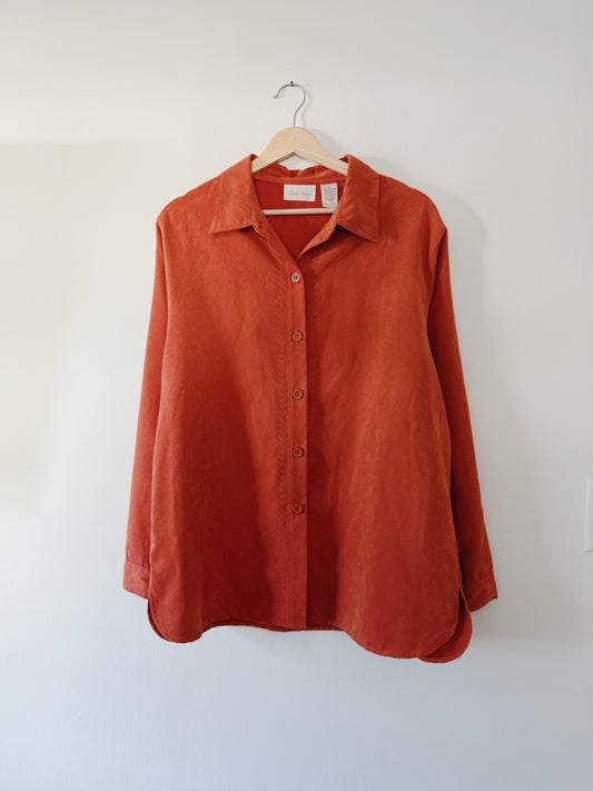 Burnt Orange Suede Style Button Up (L)