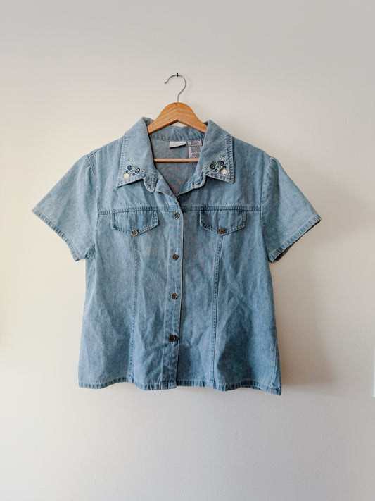 Denim Shirt with Floral Details (XL)