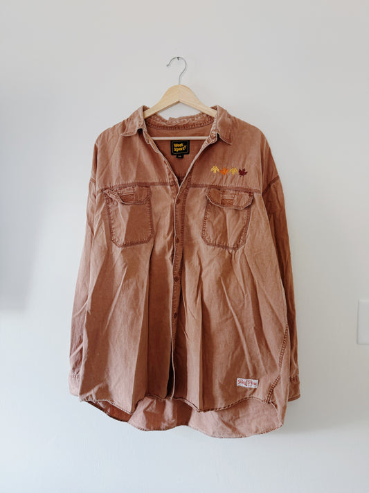 Fall Leaves Embroidered Button Up (XXL)