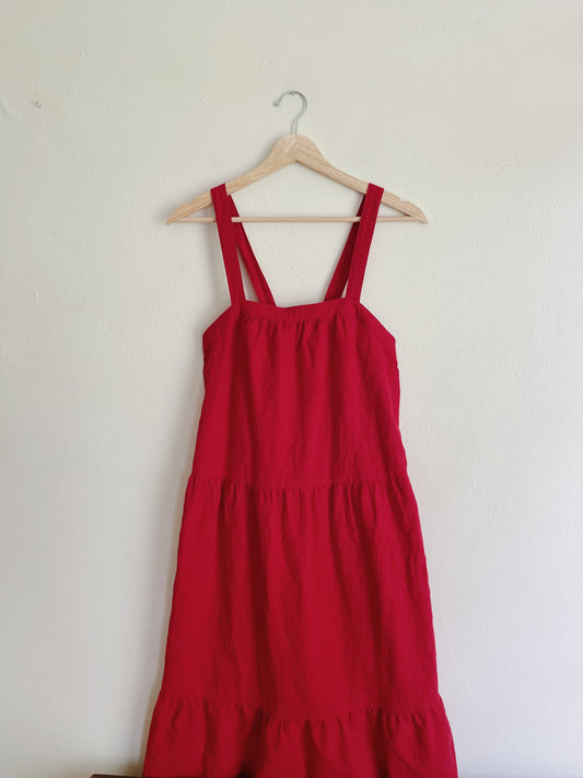 Red Tiered Midi Dress (XS)