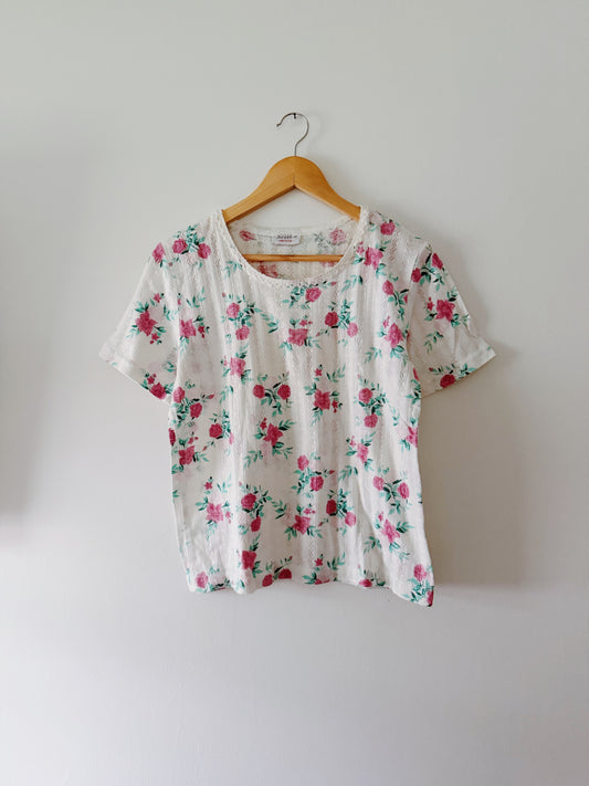 Vintage Floral Pointelle Top