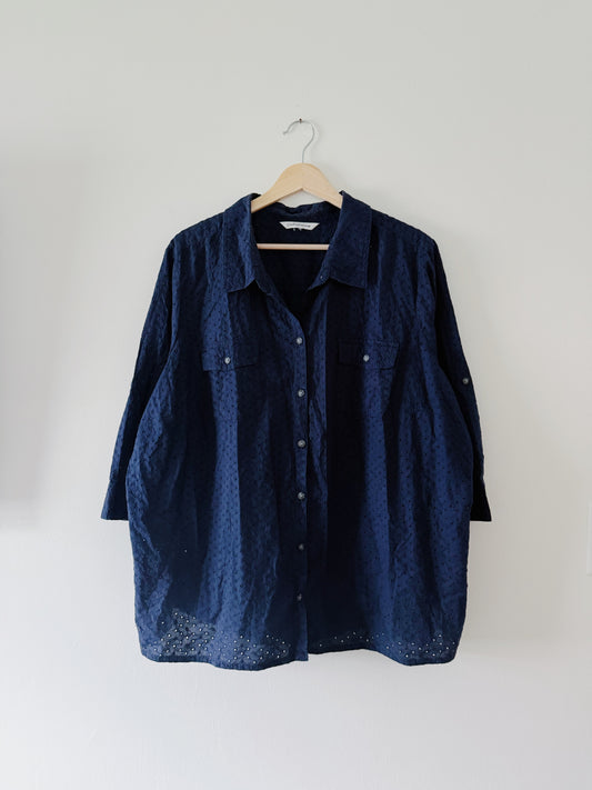 Navy Eyelet Button Up (XL)