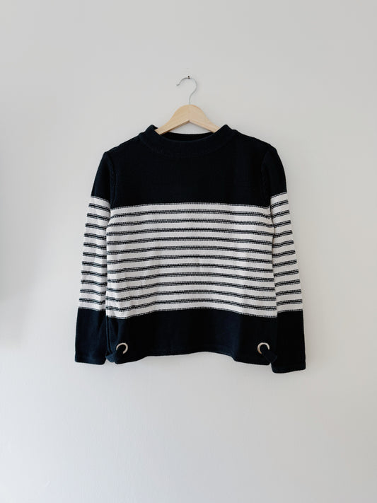White and Navy Striped Sweater (M)