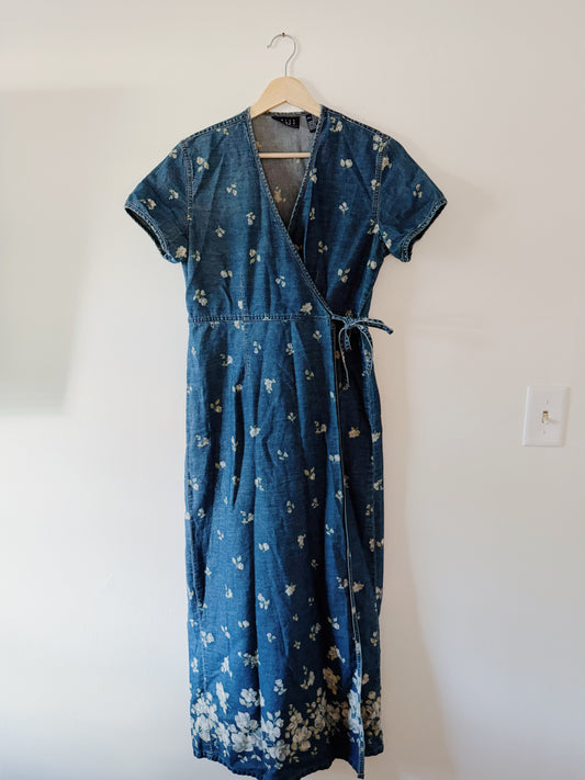 Floral Denim Wrap Dress (S)