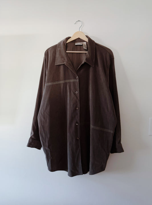 Green Suede Style Button Up (XXL)