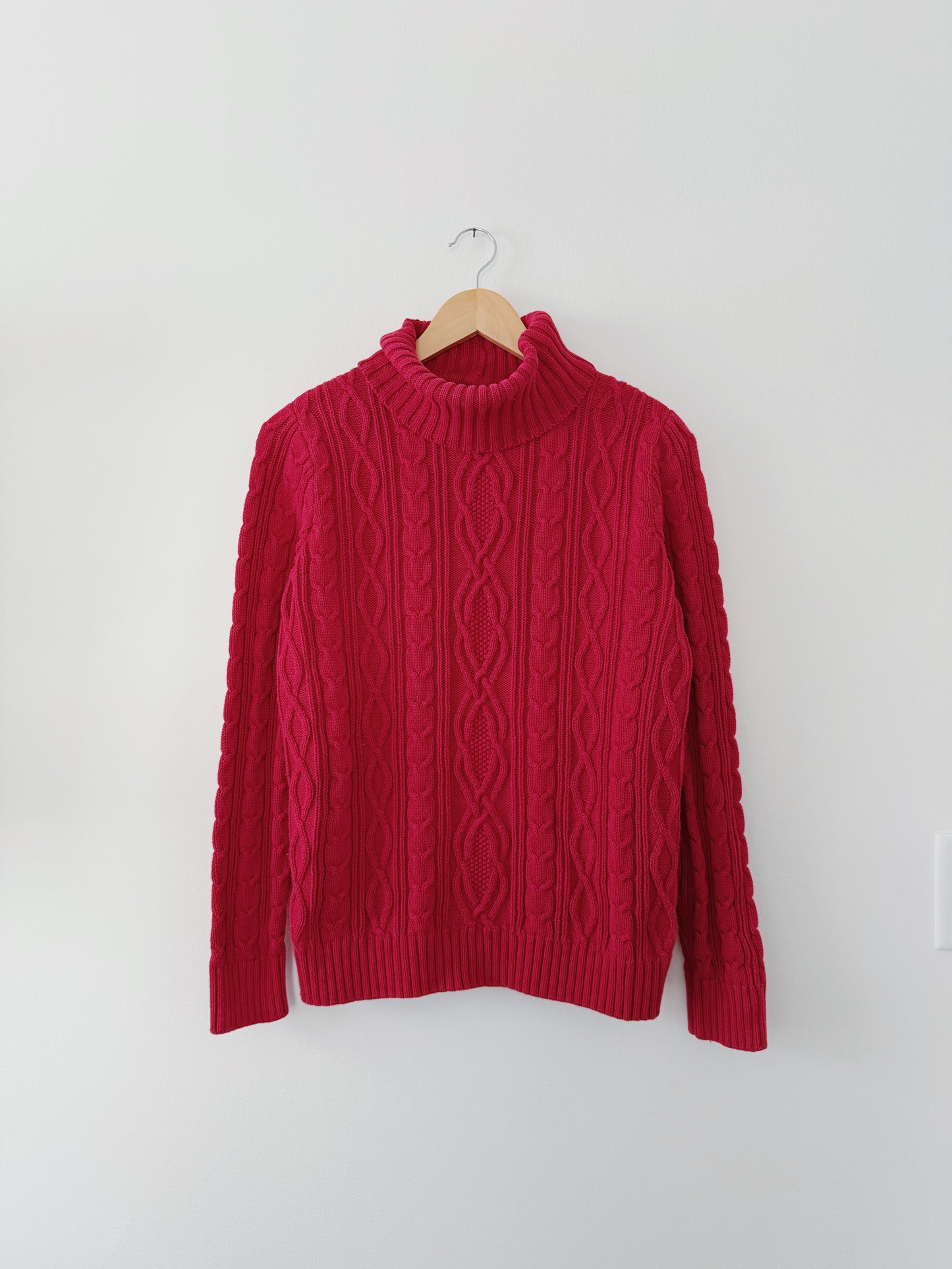 Red Cable Knit Turtleneck Sweater