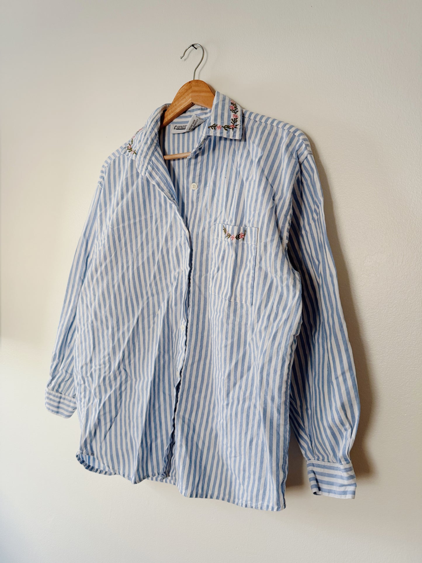 Striped Button Up with Floral Details (L)
