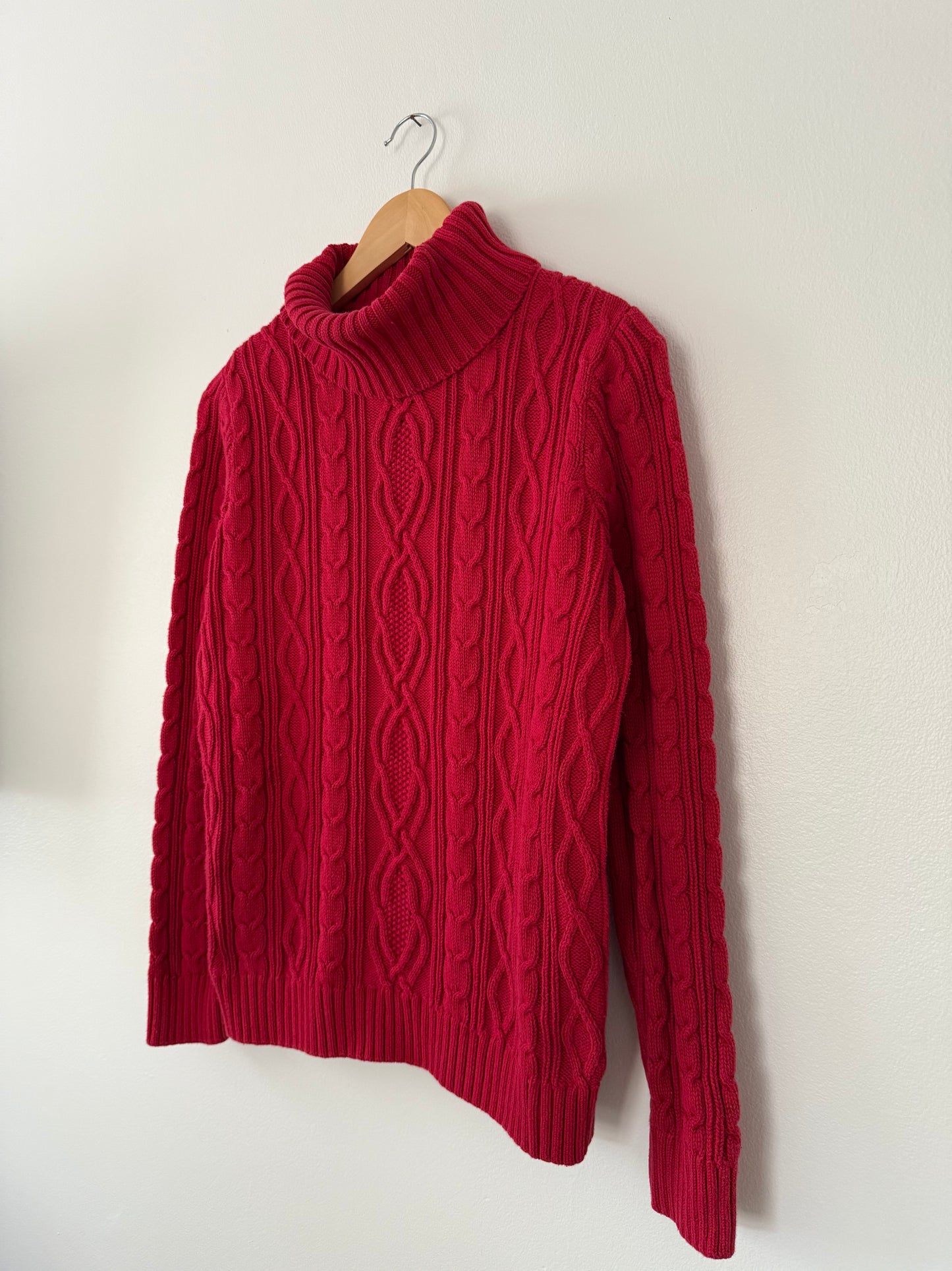 Red Cable Knit Turtleneck Sweater