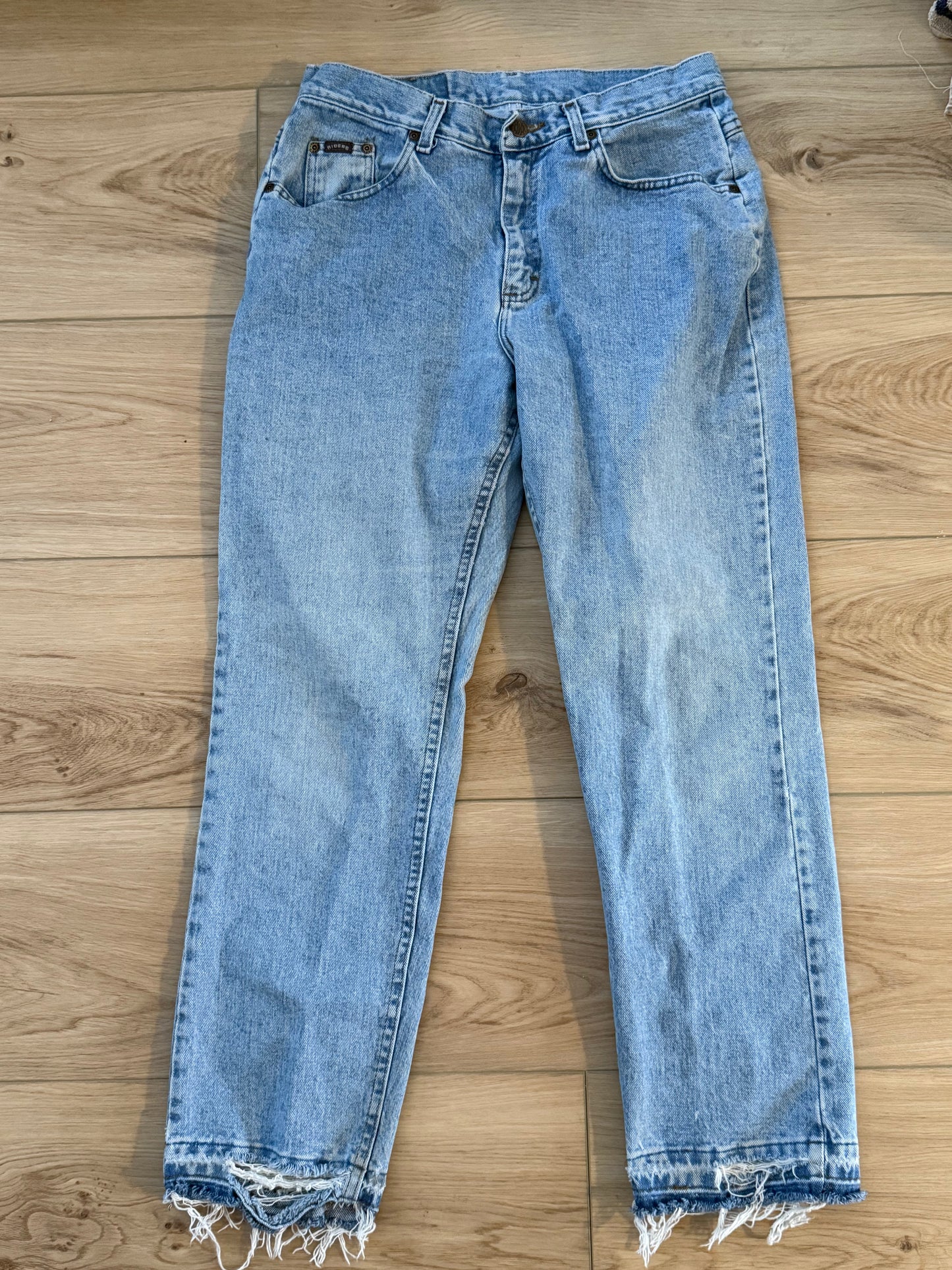 Straight Leg Jeans with Distressed Bottoms (32x29)