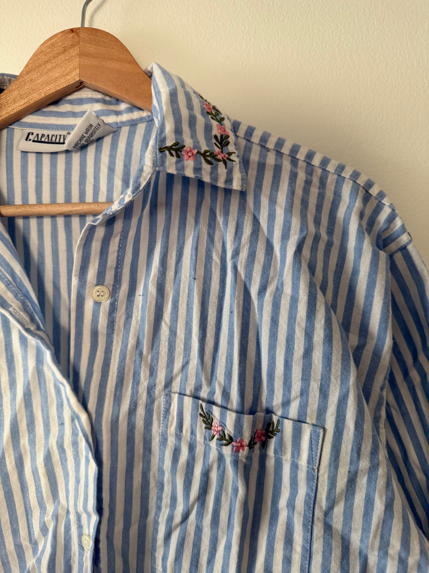 Striped Button Up with Floral Details (L)
