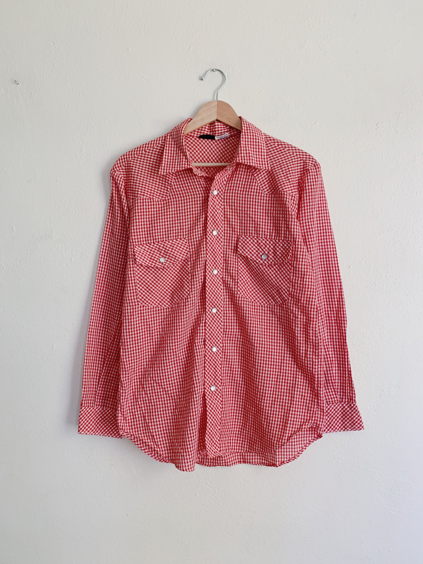 Vintage Red Checkered Western Shirt (M)